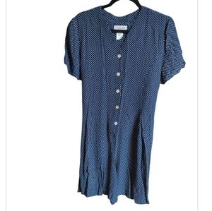 Talbots Petites Vintage Navy Blue Polka Dot Button Down Romper Size 16